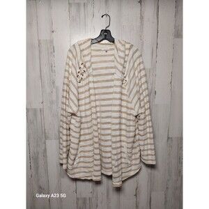MAURICES Women’s 3X Gold & White Striped Cardigan Hoodie Sweater